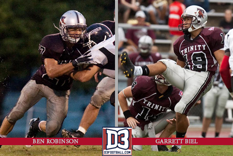 Trinity's Biel and Robinson Named to D3football.com Team of the Week