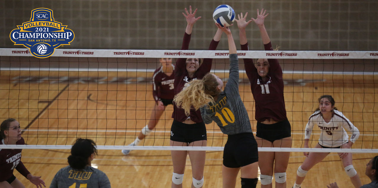 Trinity Sweeps Texas Lutheran in SCAC Volleyball Semifinal Action